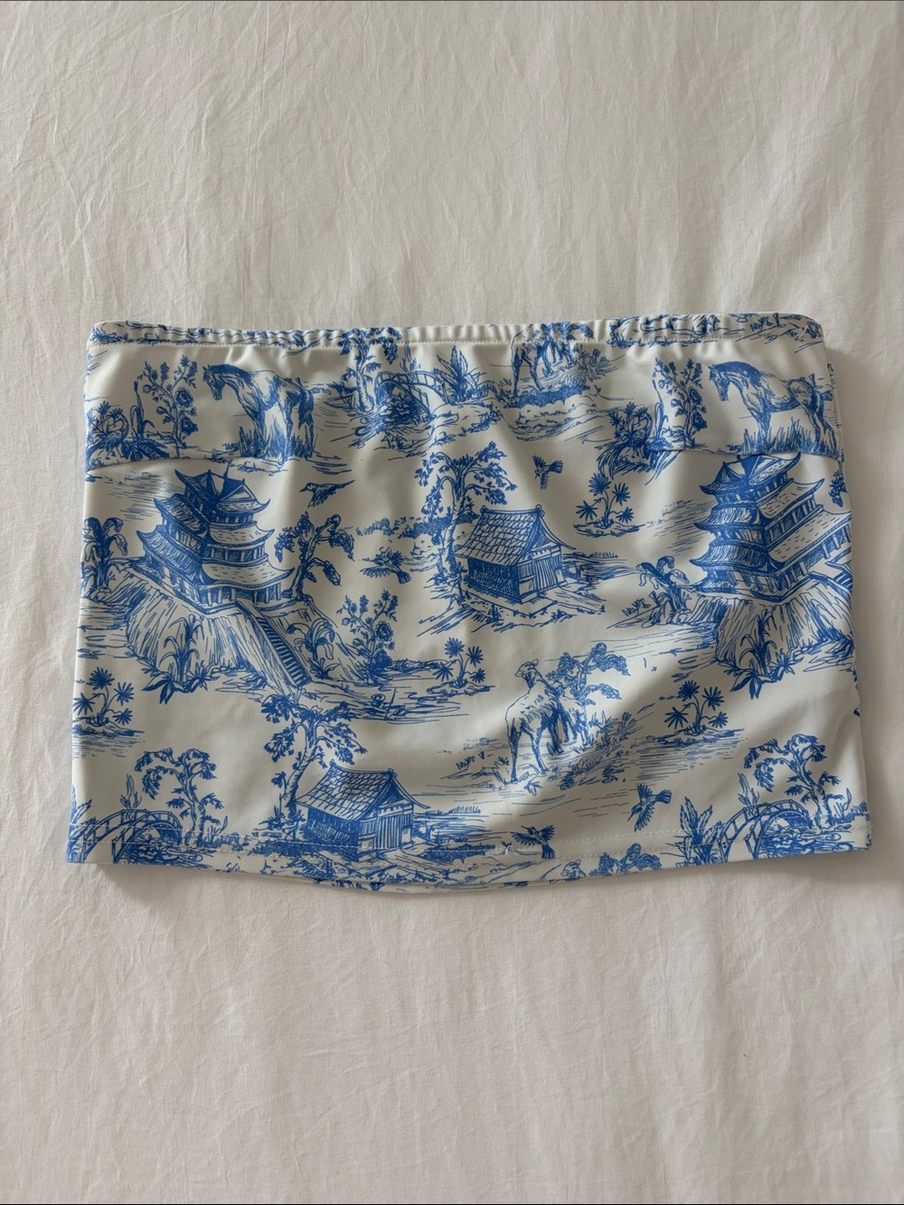 Edikted White and Blue Toile Tube Top